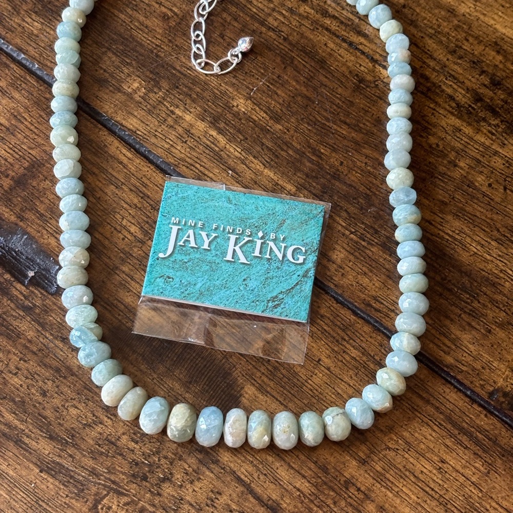 Jay King DTR Aquamarine Beryl Faceted Rondelle Necklace Sterling Adjustable
